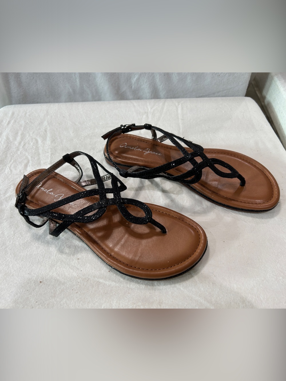 Black Strappy Women's Sandals with Brown Footbed